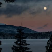 Evening view over Lake Almanor with Lassen Park in background