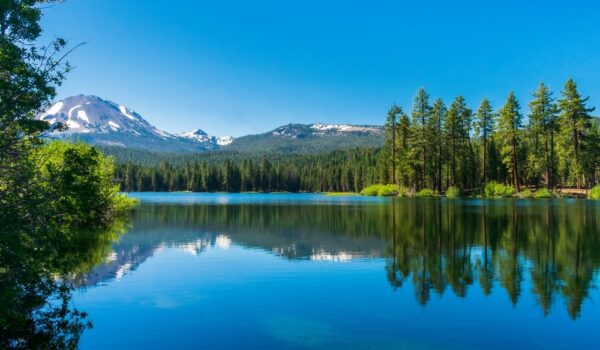 Lassen Peak reflection in Manzanita Lake in Lassen National Park, one of the best National Parks in California.